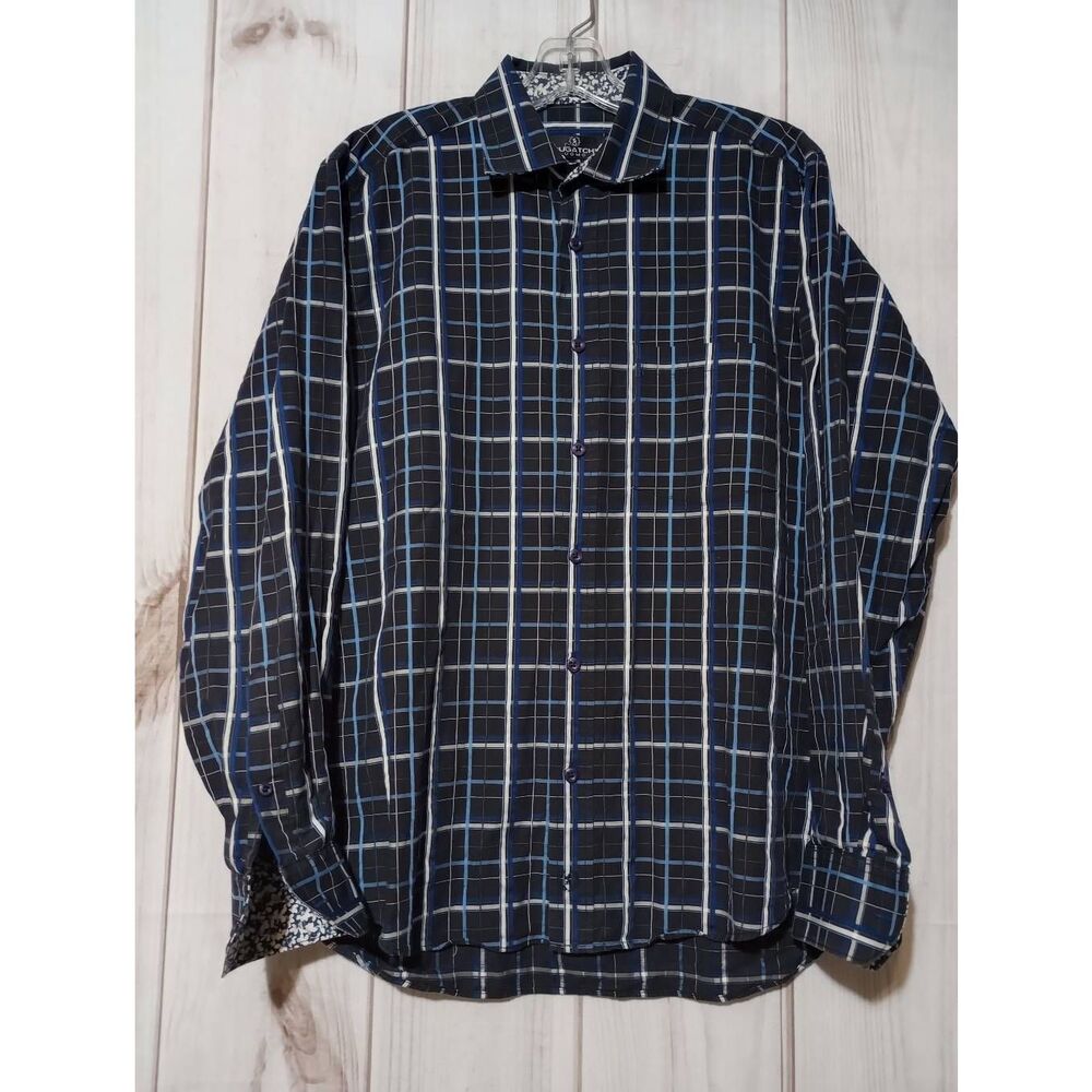 Bugatchi Shirt Men's Medium Black Blue Button Front